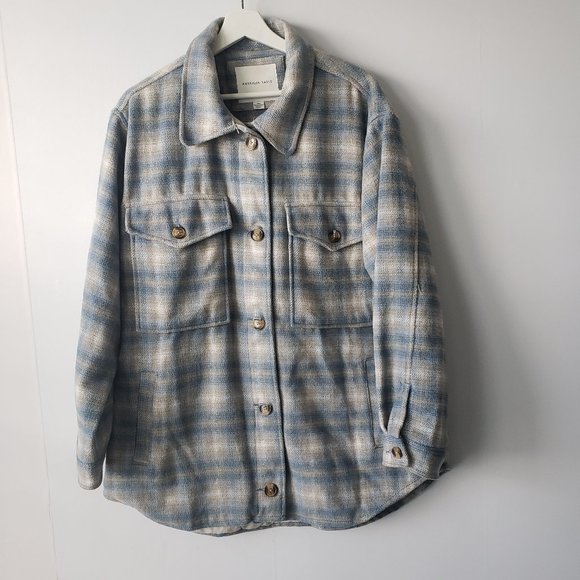 American Eagle Brushed Plaid Shacket Jacket size L - Picture 1 of 7